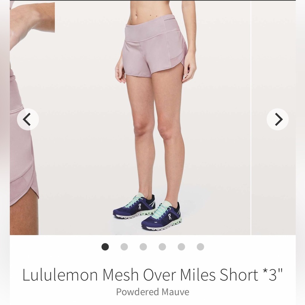 Lululemon Mesh Over Miles Short*3” Powdered Mauve. Size 6. EUC